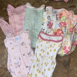 6 baby girl footies 3-6m lot